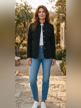 Chicos Black Women's Button-Front Field Jacket Size 2 (L)